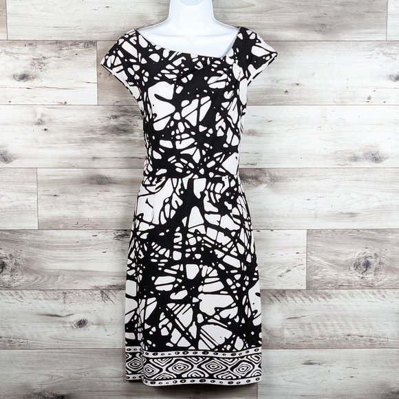 Muse*Women's Sleeveless 3/4 Zipper Back Abstract Neckline Midi Dress~ Size 14 - Picture 1 of 11